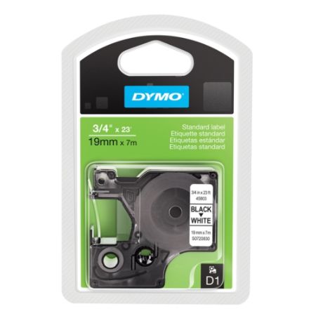 DYMO&reg; D1 45803 Black-On-White Tape, 0.75" x 23'