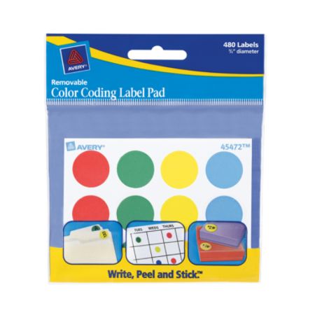 Avery Removable Color Coding Label Pad 34 Diameter Assorted Colors Pack Of 480 Labels by Office ...