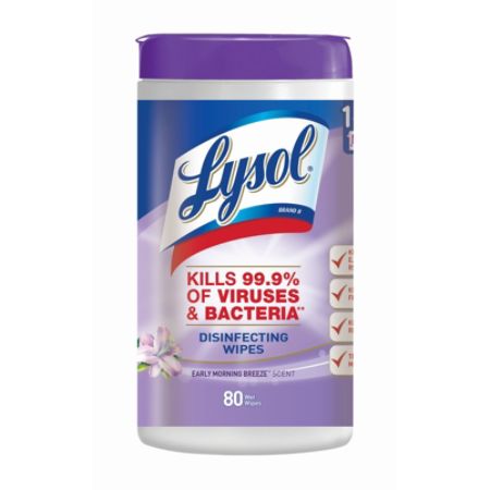 Lysol&reg; Disinfecting Wipes, Early Morning Breeze, 8" Square, White, Carton Of 80