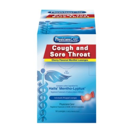 PhysiciansCare Cough And Sore Throat Lozenges, Cherry Flavor, Box Of 50 Lozenges