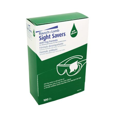 Bausch & Lomb Sight Savers Pre-Moistened Anti-Fog Tissues, 5 5/16" x 2 5/16", Box Of 100