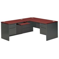 HON&reg; 38000 Series Right-Pedestal Desk, 29 1/2"H x 72"W x 36"D, Medium Oak/Putty