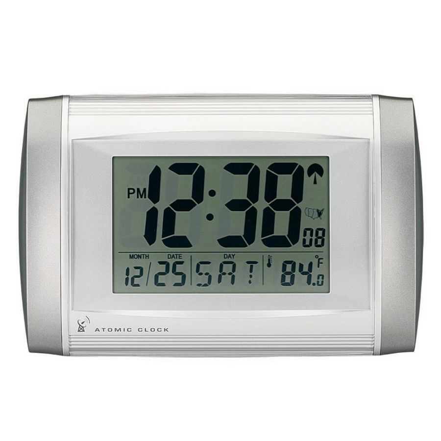 TEMPUS Radio-Controlled Digital Clock, Two-Tone Silver