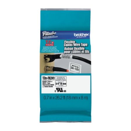 Brother&reg; TZ Flexible Label Tape, TZE-FX241, 0.71" x 26.2', Black Print/White Label
