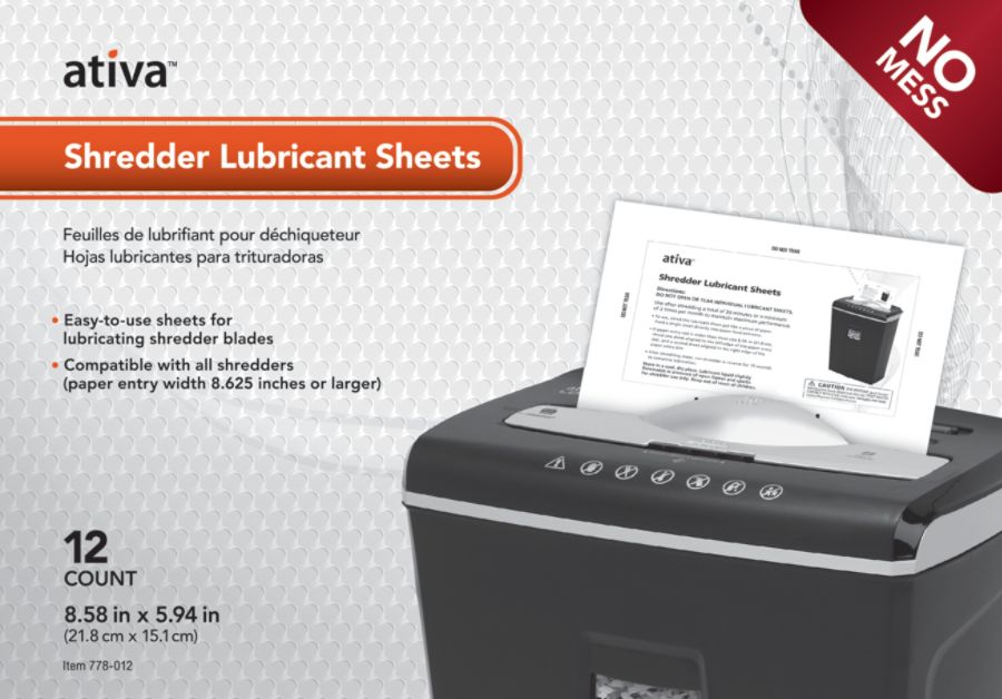 Ativa Shredder Lubricant Sheets Pack Of