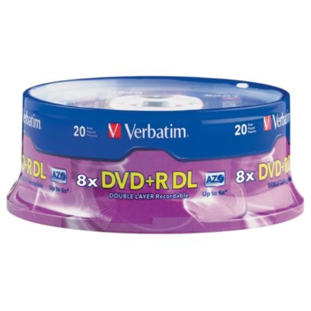 Verbatim DVD+R DL 8.5GB 8X with Branded Surface - 20pk Spindle