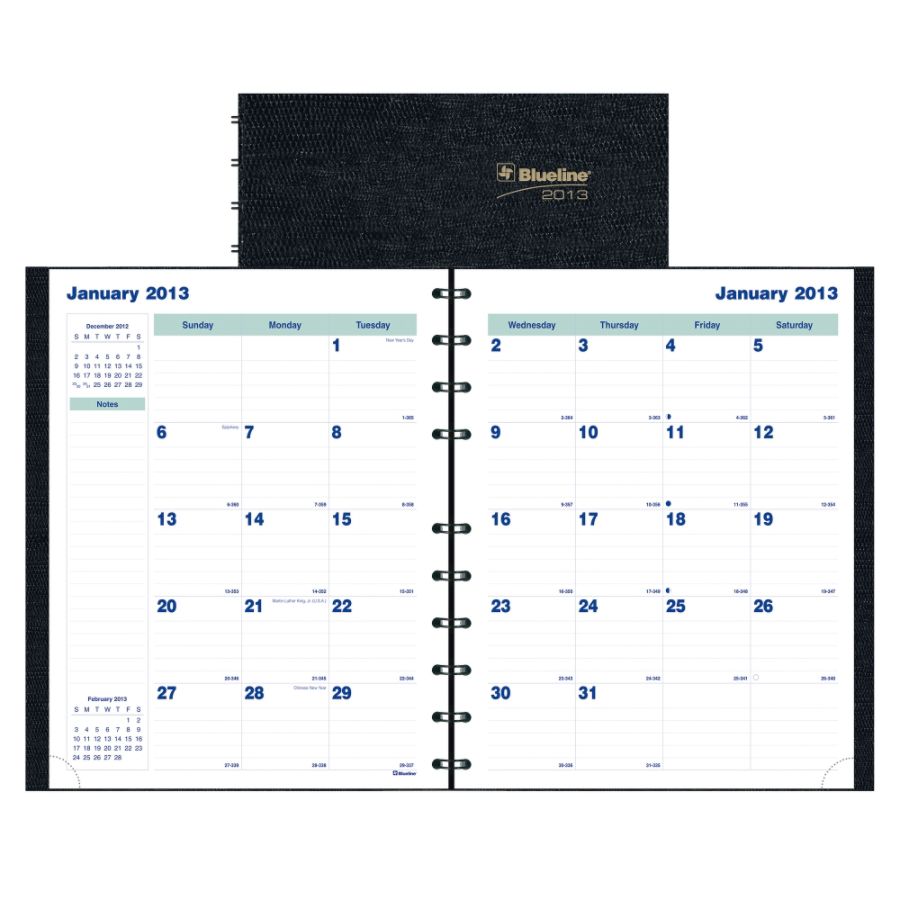 Blueline&reg; MiracleBind 50% Recycled 17-Month Planner, Hard Cover, 11" x 9 1/16", Black, August 2012-December 2013