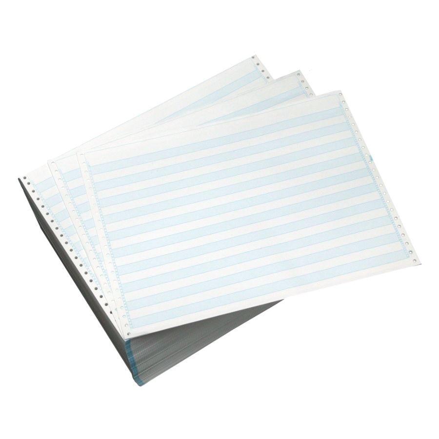 Office Depot&reg; Brand Computer Paper, 1 Part, 18 Lb, 14 7/8" x 11", Non-Perforated, Bond, 1/2" Blue Bar, Box Of 2,500 Sheets