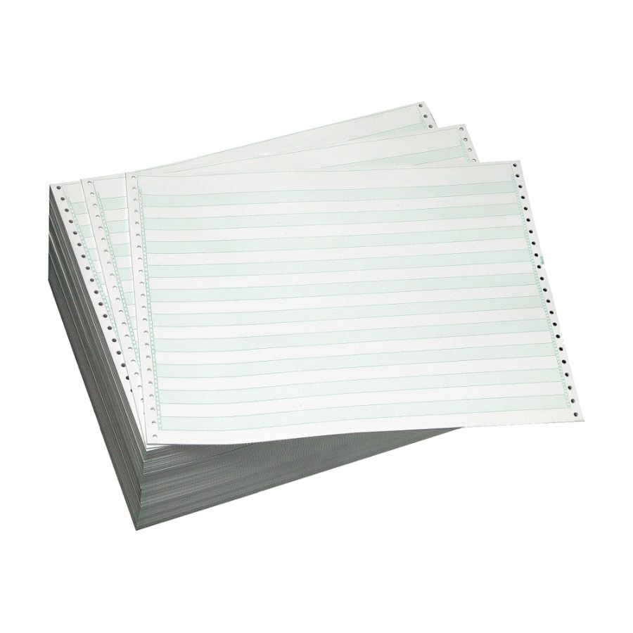 Office Depot&reg; Brand Computer Paper, 2 Parts, 15 Lb, 14 7/8" x 11", Non-Perforated, Carbonless, 1/2" Green Bar, Box Of 1,400 Sheets