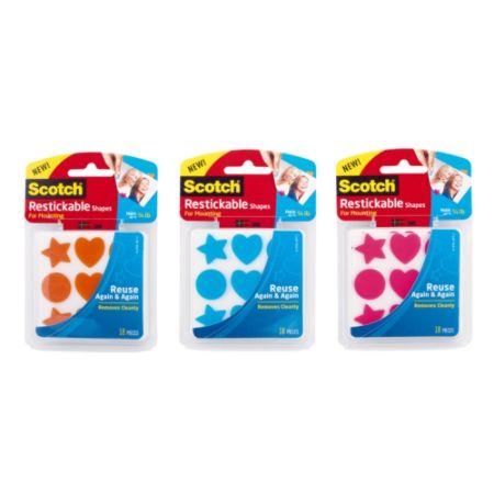 Scotch&reg; Reusable Adhesive Shapes, 1" x 1", Pack Of 18