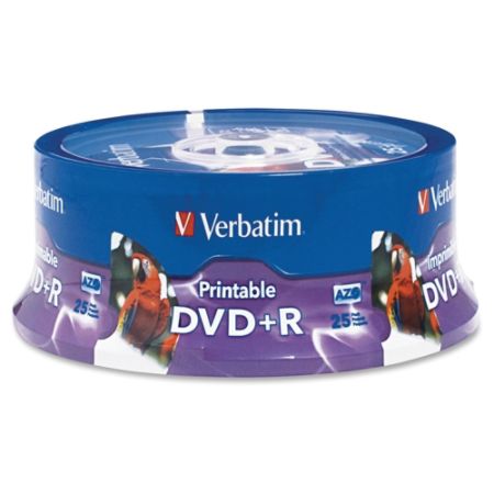 Verbatim - DVD+R 4.7GB 16X White Inkjet Printable, Hub Printable 25pk Spindle