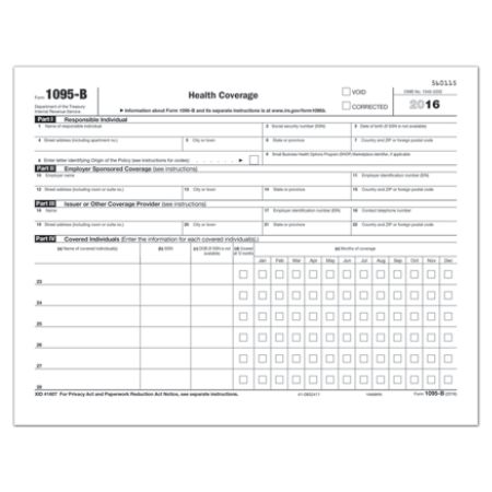 ComplyRight 1095 B InkjetLaser Tax Forms Health Coverage Landscape IRS ...
