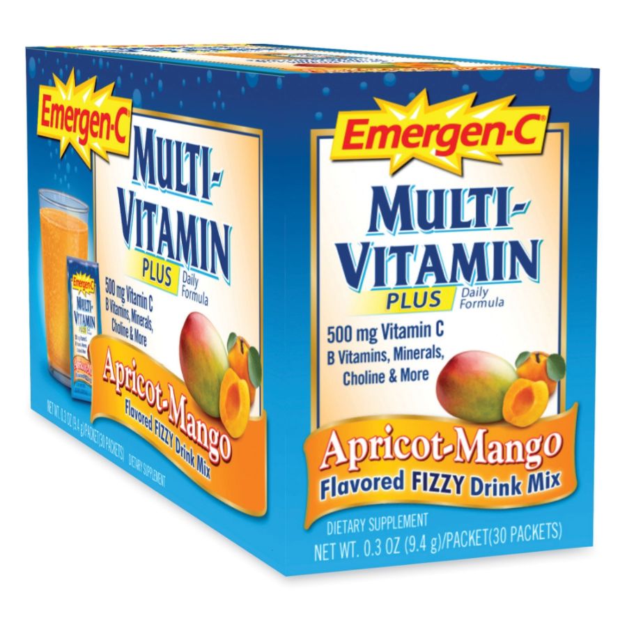 Alacer Emergen-C Multi Vitamin Plus Drink Mix, Adult Multivitamin, Apricot Mango, Box Of 30