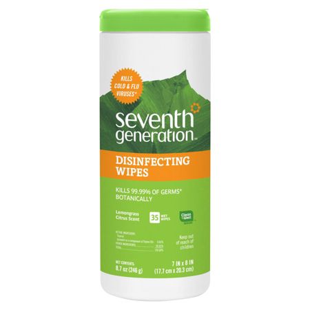 Seventh Generation&reg; Disinfecting Wipes, 7" x 8" Sheets, Lemongrass & Thyme Scent, Canister Of 35