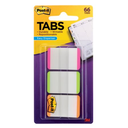 Post-it&reg; Durable Filing Tabs, 1" x 1 1/2", Green/Orange/Pink Color Bars, 22 Flags Per Pad, Pack Of 3 Pads
