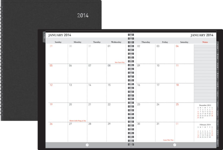 FORAY&reg; 30% Recycled Monthly Planner, 9" x 11", Black, January 2014-January 2015