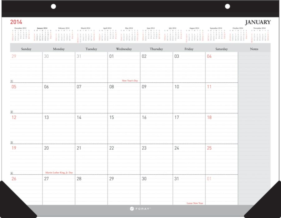 FORAY&trade; 30% Recycled Monthly Desk Pad Calendar, 22" x 17", January-December 2014