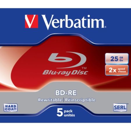 Verbatim BD-RE 25GB 2X with Branded Surface - 5pk Jewel Case - TAA Compliant