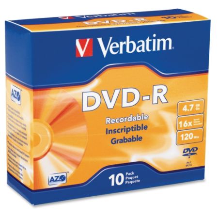 Verbatim AZO DVD-R 4.7GB 16X with Branded Surface - 10pk Slim Case