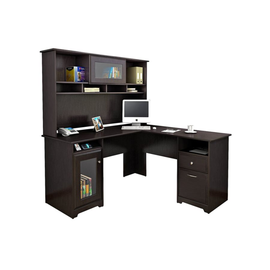 Bush Furniture Cabot L Shaped Desk With Hutch Espresso Oak Standard ...