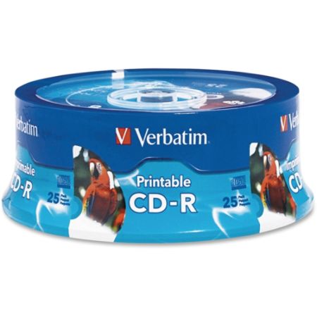 Verbatim Inkjet Printable CD R Disc Spindle White Pack Of 25 by Office