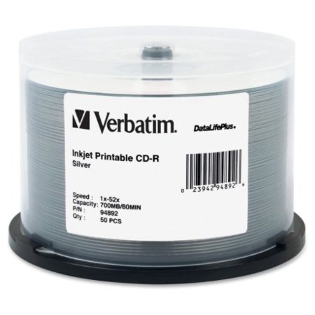 Verbatim CD-R 700MB 52X DataLifePlus Silver Inkjet Printable - 50pk Spindle