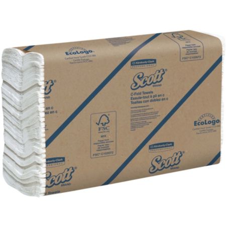 Scott 100% Recycled Fiber C-Fold Towel - 10.10" x 13.20" - White - Fiber - Eco-friendly, Foldable, Fragrance-free - For Hand - 200 Sheets Per Pack - 12 / Carton