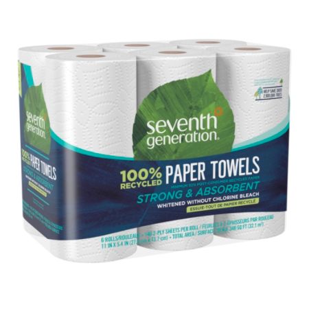 Seventh Generation&reg; 100% Recycled 2-Ply Paper Towels, 5 2/5" x 11", 140 Sheets Per Roll, Pack Of 6 Rolls