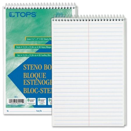 TOPS Steno Book - 80 Sheets - Printed - Wire Bound - 6" x 9" - White Paper - Hardboard Cover - 12 / Pack