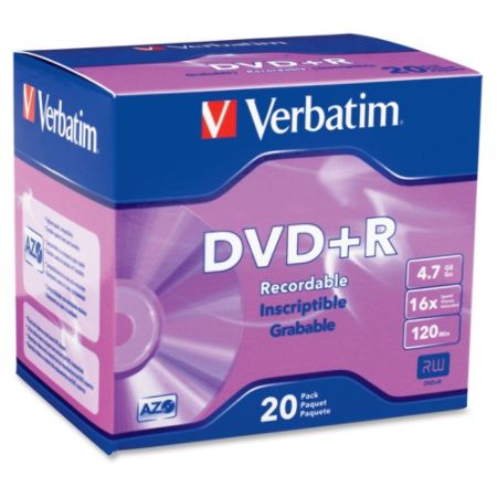 Verbatim AZO DVD+R 4.7GB 16X with Branded Surface - 20pk Slim Case - TAA Compliant