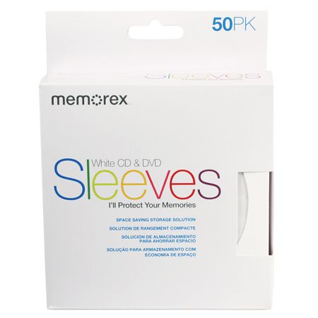 Memorex&reg; CD/DVD Sleeves, White, Pack Of 50