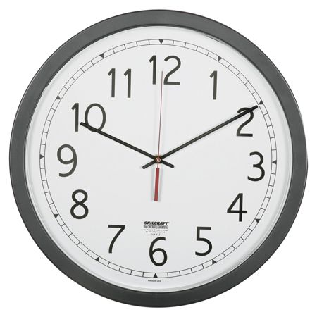 SKILCRAFT Quartz Movement Wall Clock, 16 1/2"W, Black (AbilityOne NSN6238824)