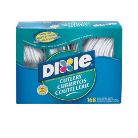 Dixie&reg; Heavy-Duty Plastic Cutlery Combo Box, White, Box Of 168