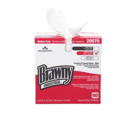 Brawny&reg; Industrial Medium-Duty Premium Wipes, 9 1/4" x 16 3/8", White, Box Of 90