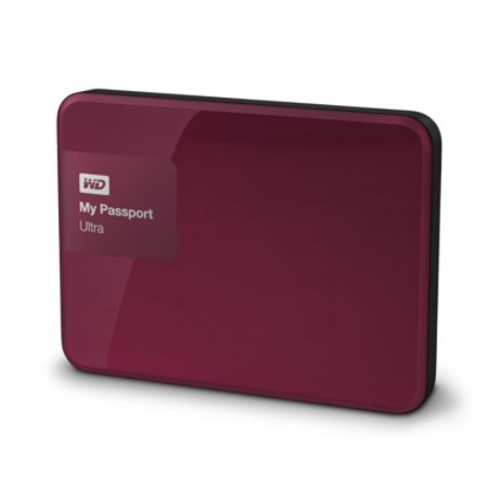 WD My Passport&trade; Ultra 2TB Portable External Hard Drive, USB 3.0/2.0, Wild Berry