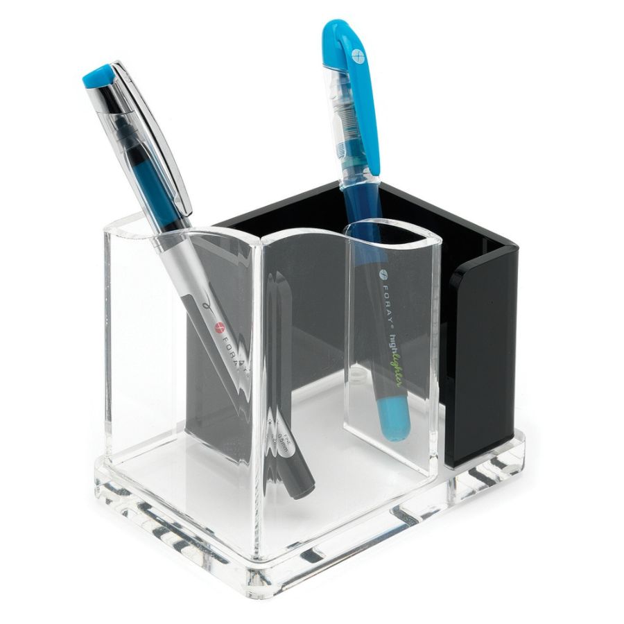Realspace&reg; Acrylic Double Pen Holder, Black/Clear