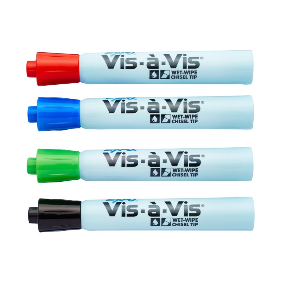 EXPO Vis Vis Wet Erase Chisel Tip Markers Assorted Pack Of 4 By Office ...