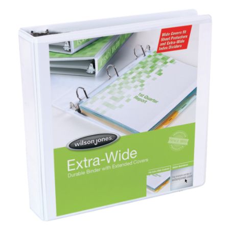 Wilson Jones&reg; Extra-Wide D-Ring View Binder, 2" Rings, 48% Recycled, White