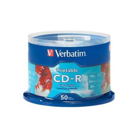 Verbatim CD-R 700MB 52X Silver Inkjet Printable - 50pk Spindle - TAA Compliant