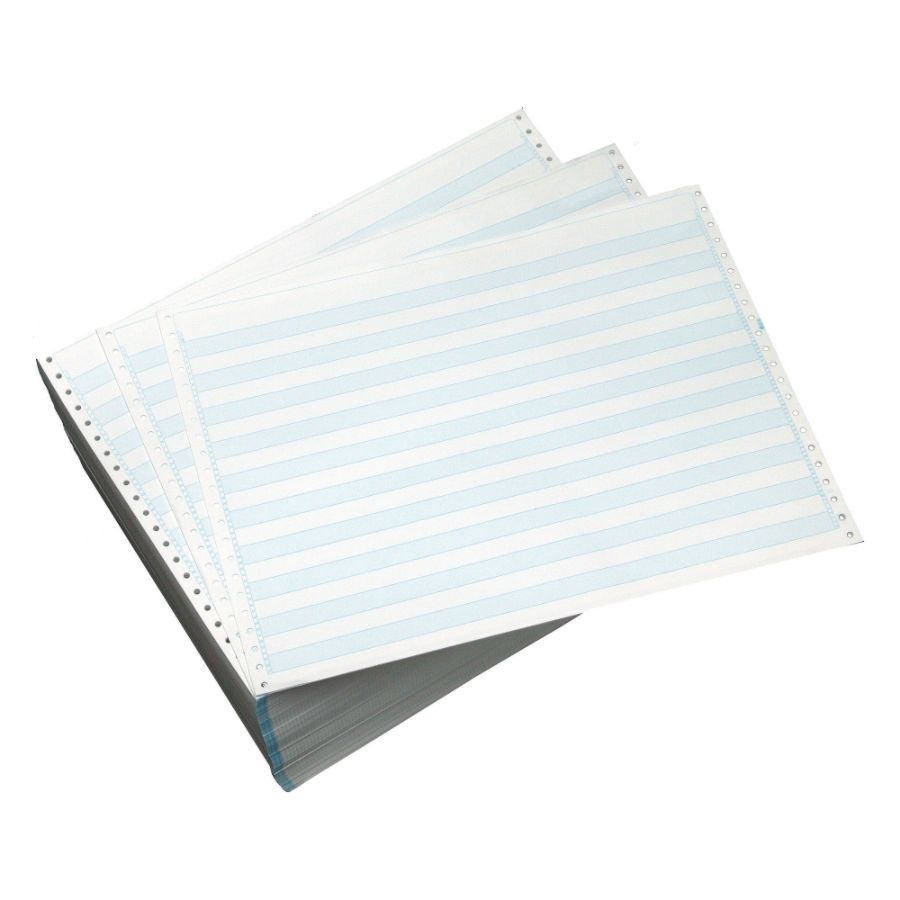 Office Depot&reg; Brand Computer Paper, 1 Part, 20 Lb, 14 7/8" x 11", Non-Perforated, Bond, 1/2" Blue Bar, Box Of 2,500 Sheets