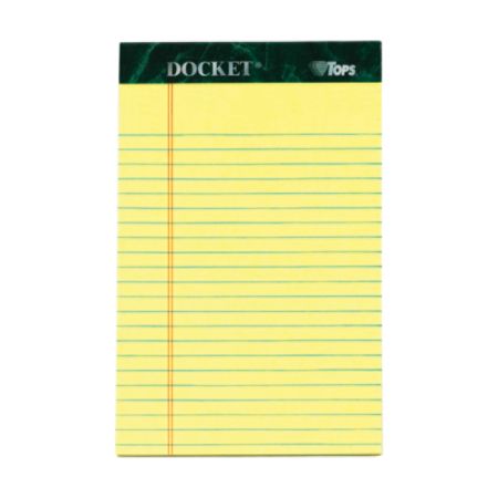 TOPS&trade; Docket&reg; Perforated Writing Pad, 5" x 8", Legal Ruled, 50 Sheets, Canary