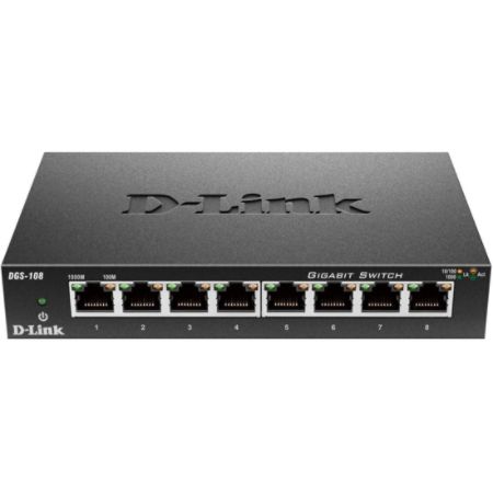 D-Link&reg; DGS-108 8-Port 10/16 Gbps Gigabit Desktop Ethernet Switch