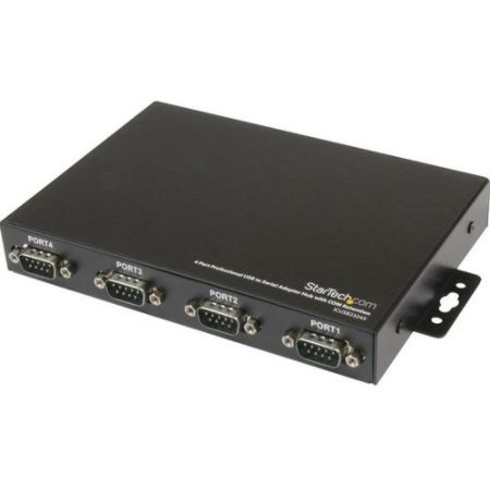 StarTech.com 4 Port Wall Mountable USB to Serial Adapter Hub with COM Retention