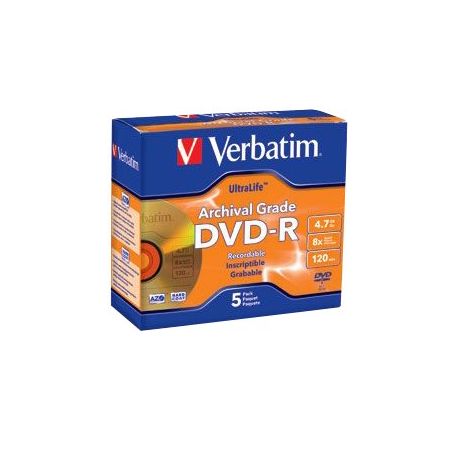 Verbatim&reg; UltraLife&trade; Archival Grade Gold DVD-R, Pack Of 5