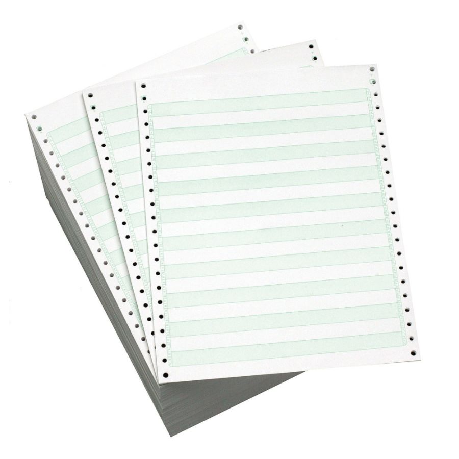 Office Depot&reg; Brand Computer Paper, 1 Part, 18 Lb, 9 1/2" x 11", Standard Perforation, 1/2" Green Bar, Box Of 2,800 Sheets