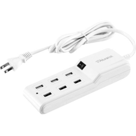 Aluratek Mini Surge 6-Port USB Charging Station, 6' Cord, White