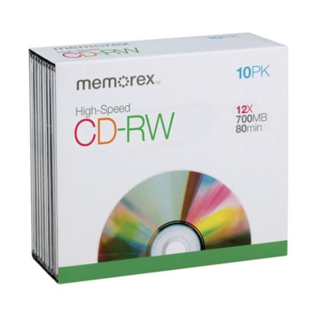 Memorex&reg; High Speed CD-RW Media With Slim Jewel Cases, 700MB/80 Minutes, 8x-12x, Pack Of 10