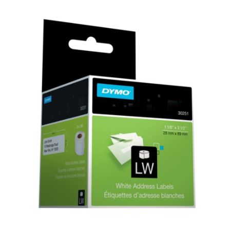 DYMO&reg; LabelWriter&reg; 30251 Address Labels, 1 1/8" x 3 1/2", White, 130 Labels Per Roll, Pack Of 2 Rolls