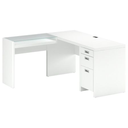 Kathy Ireland Office By Bush&reg; New York Skyline 60" L-Desk With Glass Return, 30 1/4" x 60" x 56 7/8", Plumeria White, 30 1/4" x 60" x 56 7/8", Plumeria White