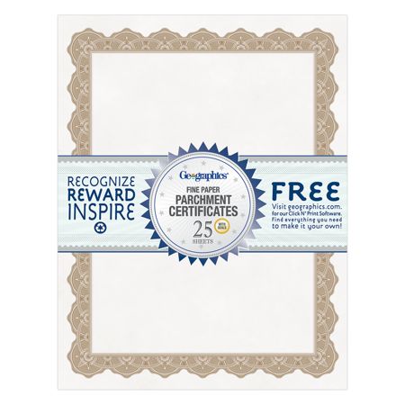 Geographics&reg; 30% Recycled Blank Parchment Certificates, 8 1/2" x 11", Optima Gold, Pack Of 25